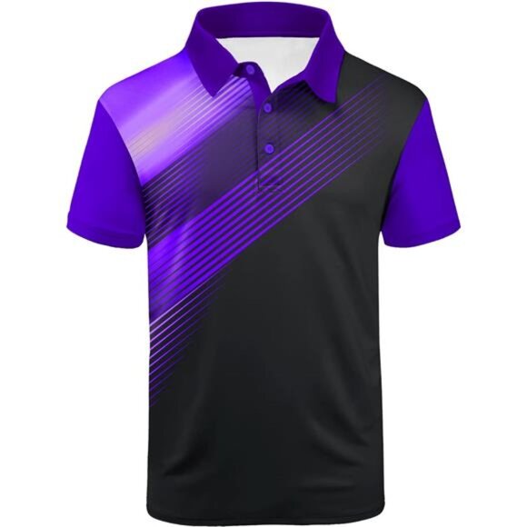 Mens Golf Shirt Short Sleeve Sport Moisture Wicking Performance Print Golf Polo - Picture 1 of 14